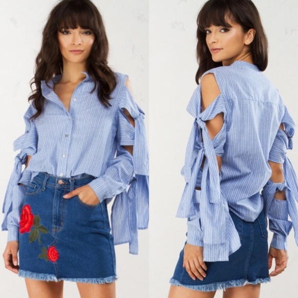 "Yelle" Rose Embroidered Highwaist Denim Skirt, M - Picture 3 of 8